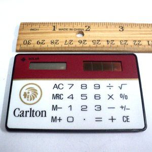 Carlton Solar Calculator Pocket-Sized 3 3/8" x 2" Vintage Collectible Compact